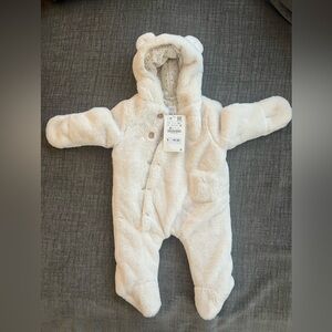 Zara White Teddy Bear One-Piece Outerwear